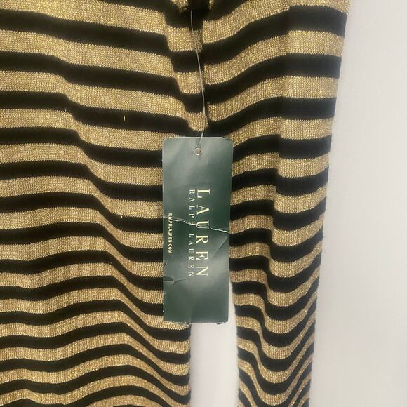 NWT Lauren Ralph Lauren Black and Gold Striped‎ Long Sleeve Turtleneck X-Small - Picture 3 of 6
